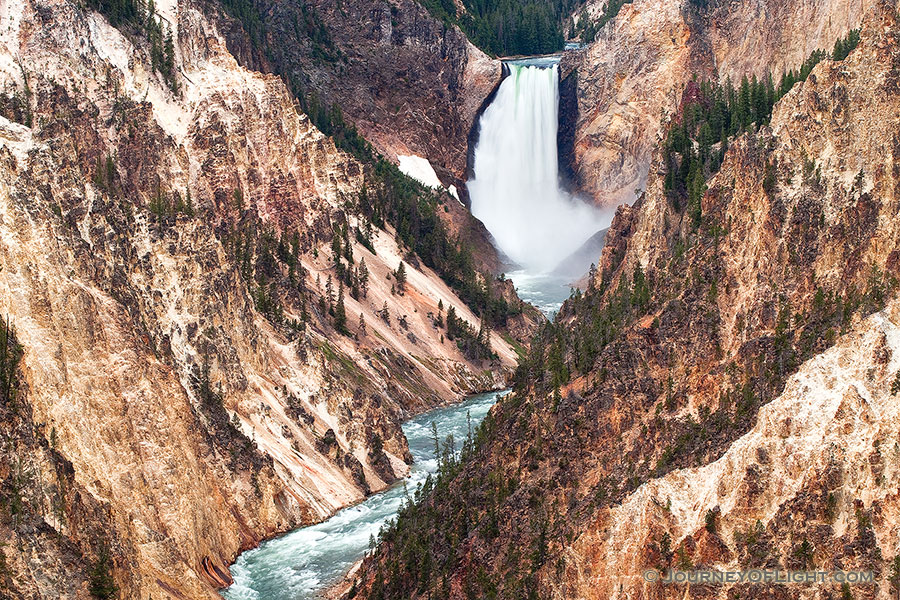The Yellowstone River tumbles 308 feet into the Grand Canyon of the Yellowstone, the largest major waterfall by volume in the Rocky Mountains. - Yellowstone National Park Photograph Photography