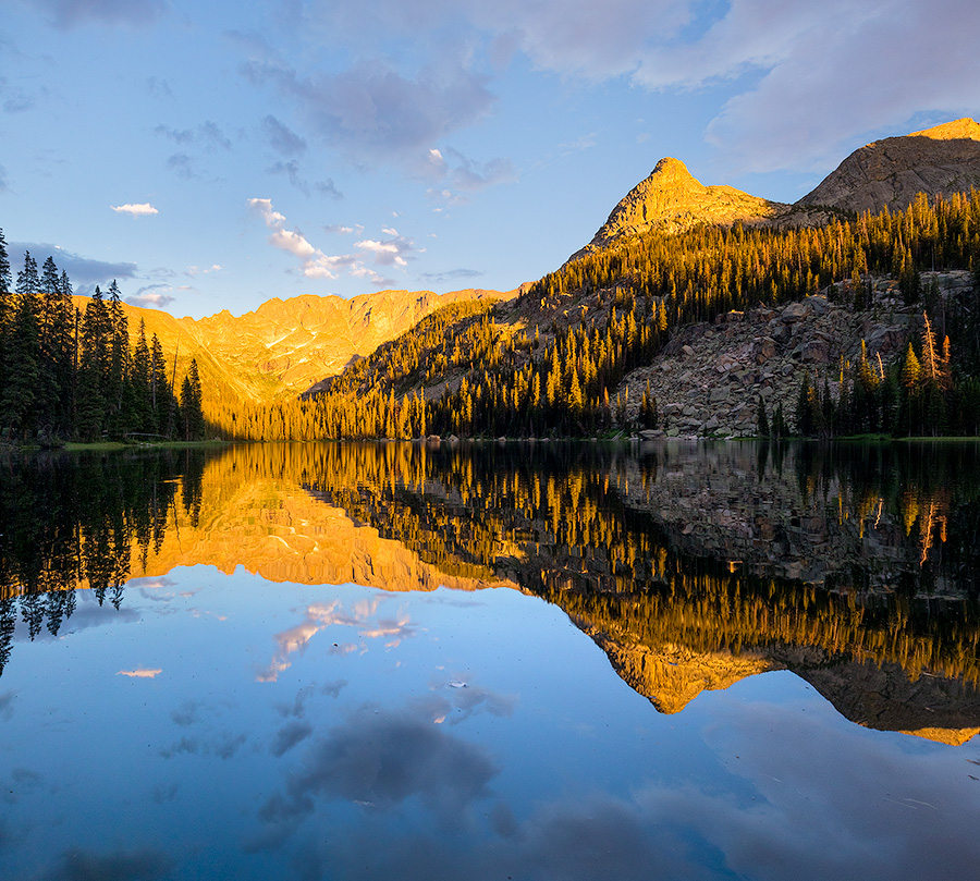 Landscape photograph of sunset on Spirit Lake in Rocky Mountain National Park, Colorado. - Colorado Photography