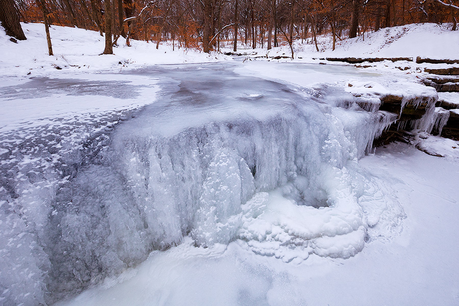 The waterfall in Platte River State Park is frozen solid during a frigid cold spell in late December. - Platte River SP Photography