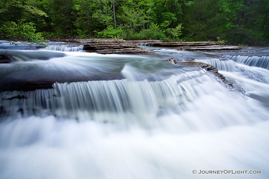 Water flows down six-finger falls in Northern Arkansas. - Arkansas Photography