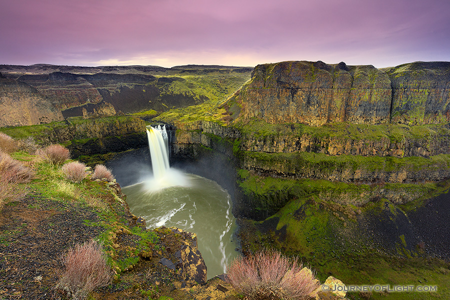 On a cool February evening the beautiful Palouse falls in south central Oregon cascades down almost 200 feet. - Pacific Northwest Photography