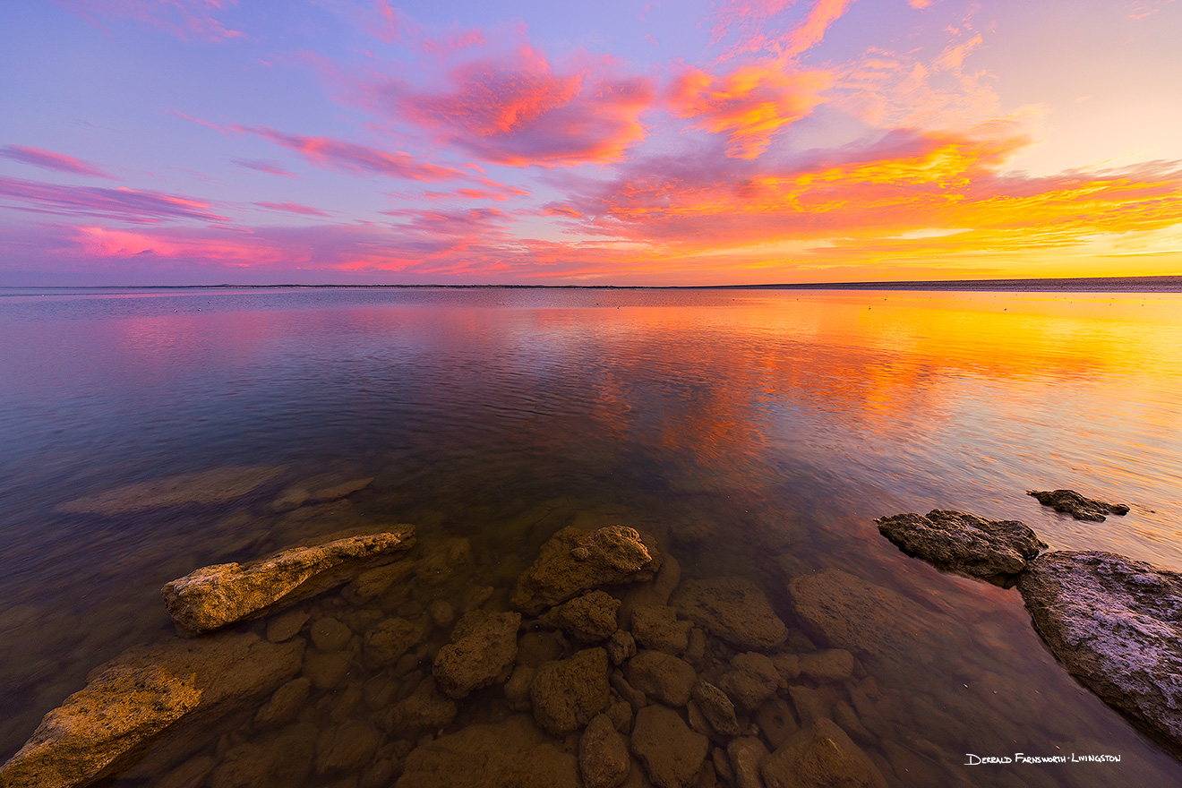 Scenic landscape photograph of a beautiful sunrise on Lake McConaughy in western Nebraska. - Nebraska Picture